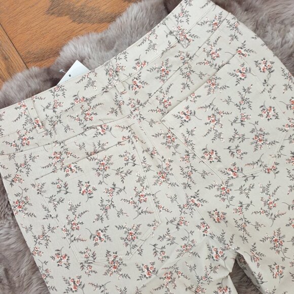 Forever 21 Ditsy Floral Print Flare Pants High Rise Khaki Size M Cotton Flowers - Picture 6 of 6
